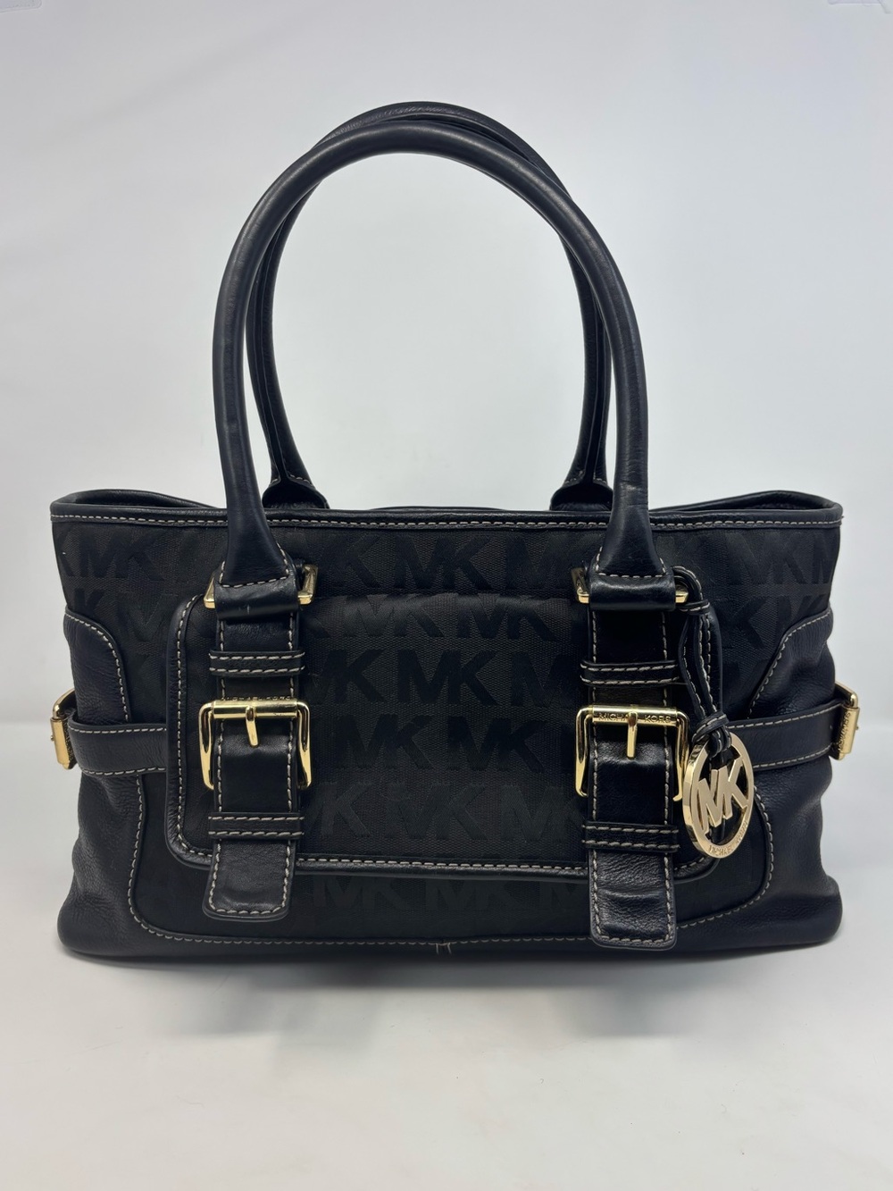 Michael Kors Brooksville Purse Tote  Bag Black MK Logo Satchel Canvas Leather